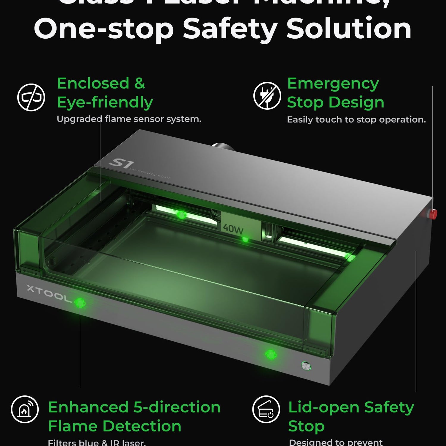 xTool S1 All-in-one Enclosed Laser Cutter and Engraver Machine with Rotary for Tumblers, 40W Laser Power, 419*319mm 600mm/s Batch Process, Laser xTool