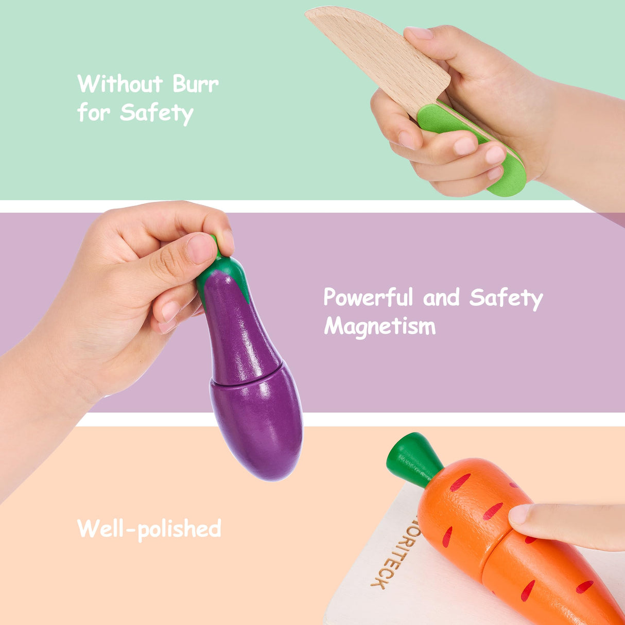 MORITECK Wooden Play Food Sets for Kids Kitchen Accessories, Realistic Wood Cutting Fruits Toys for 3- Year Old Toddlers, Mini Pretend Play Fake MORITECK