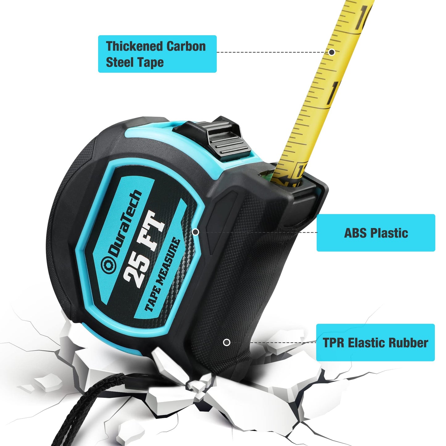 DURATECH Magnetic Tape Measure 25FT with Fractions 1/8, Retractable Measuring Tape, Easy to Read Both Side Measurement Tape, Magnetic Hook and Shock - WoodArtSupply