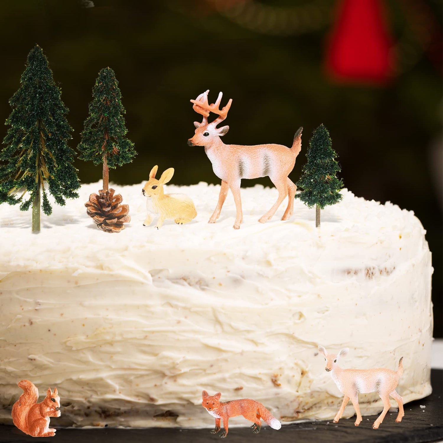 26 Pcs Forest Woodland Figurines Toys Model Trees Kit with Deer Figurine Squirrel Toy Playset Cake Toppers for Kids Toddlers Birthday Party Sratte
