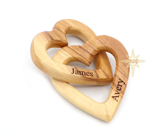 Customized Gifts, Olive Wood Hearts, Personalized Valentines Day Gift, Together Forever, Unique and Cute for Engagement, Wedding, Anniversary, - WoodArtSupply