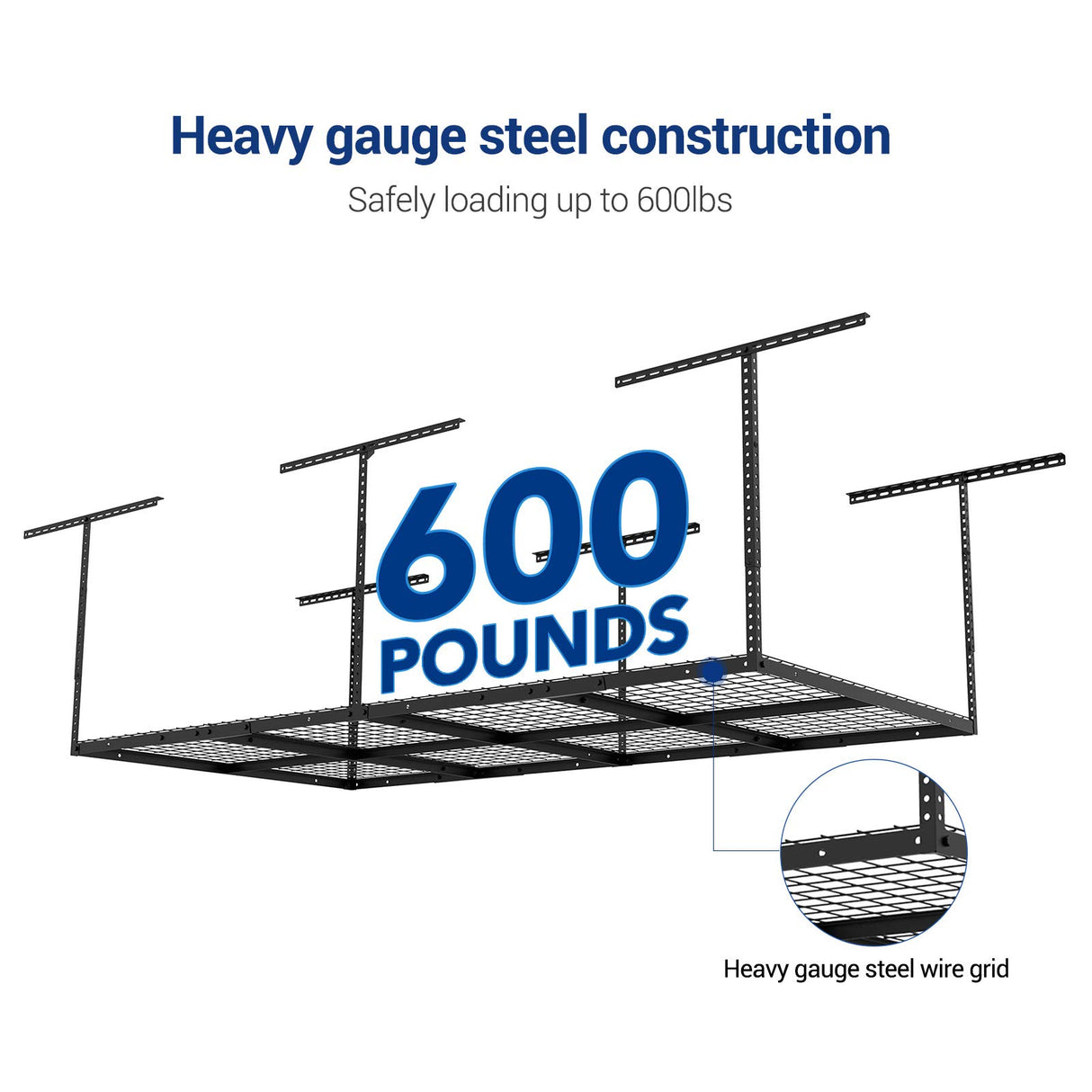 FLEXIMOUNTS 4x8 Overhead Metal Garage Storage Rack w/Hooks Adjustable Ceiling Storage Rack, 96" Length x 48" Width x 40" Height, 22''-40" Ceiling FLEXIMOUNTS