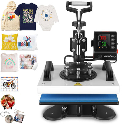 Whubefy 12" x 10" Heat Press Machine for T-Shirts Bags Pillows Mats Puzzles, 360-Degree Swing Away DIY Heat Transfer Sublimation Machine, Digital