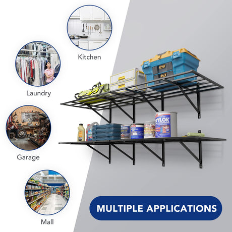 FLEXIMOUNTS 2x6ft Heavy Duty Garage Storage Shelving,1600lbs Weight Capacity, 2-Pack Wall Shelf Garage Organization System, 24-inch-by-75-inch Garage FLEXIMOUNTS
