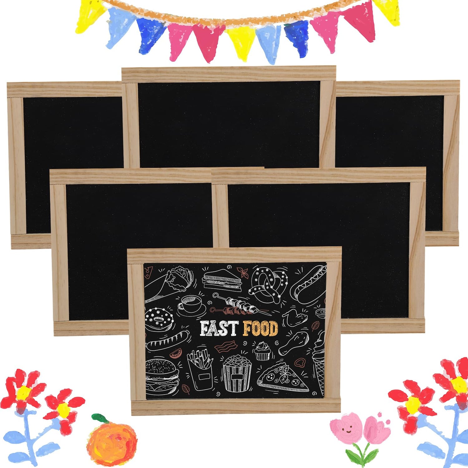 Harloon 6 Pcs Chalk Board Small 8.5 x 10.5 Double Sided Mini Unfinished Wood Frame Tabletop Blackboard Signs Classroom School Supplies for Kid Party Harloon