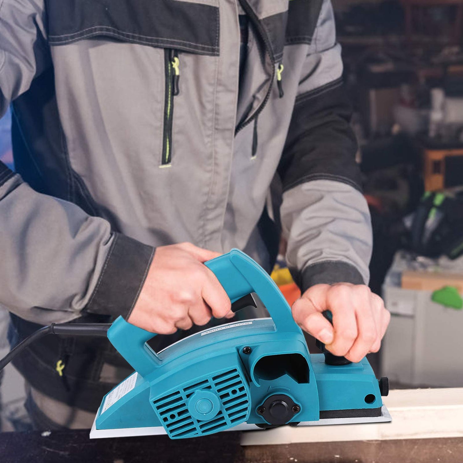 Electric Wood Planer Hand Held, 3-1/4-inch 600W 6-Amp 13000-16000Rpm Powerful Portable Woodworking Electric Planer with Adjustable Cut Depth for Wood Liusin