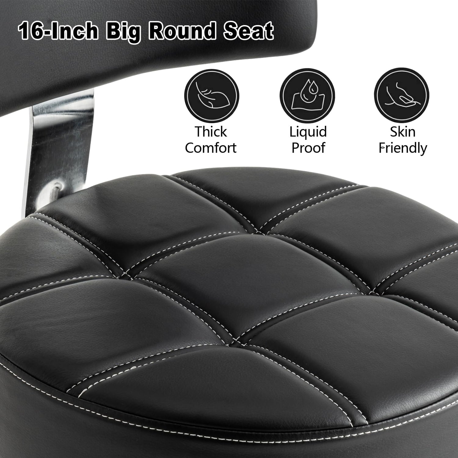 CoVibrant Lockable Stool with Back and Foot Rest Ergonomic Rolling Hydraulic Adjustable Stool for Doctor Esthetician Artist Home Small Office Desk CoVibrant