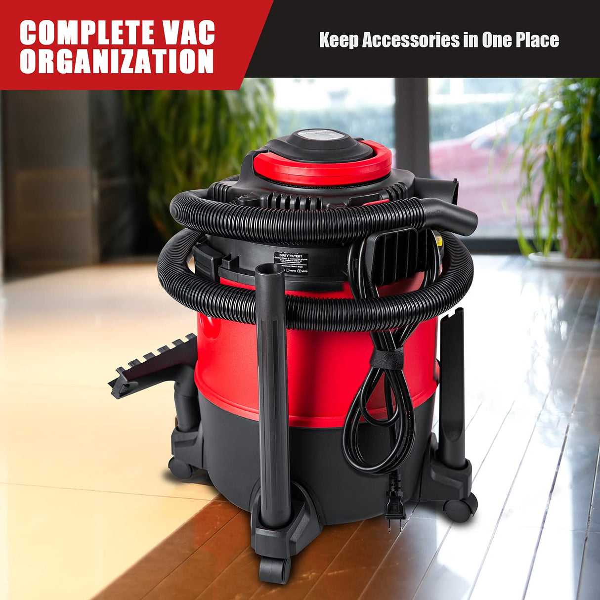 Vacmaster VBVB611PF 1101 6 Gallon 5 Peak HP Wet Dry Shop Vacuum 1-1/4 Inch Hose Powerful Suction with Detachable Blower Vacmaster