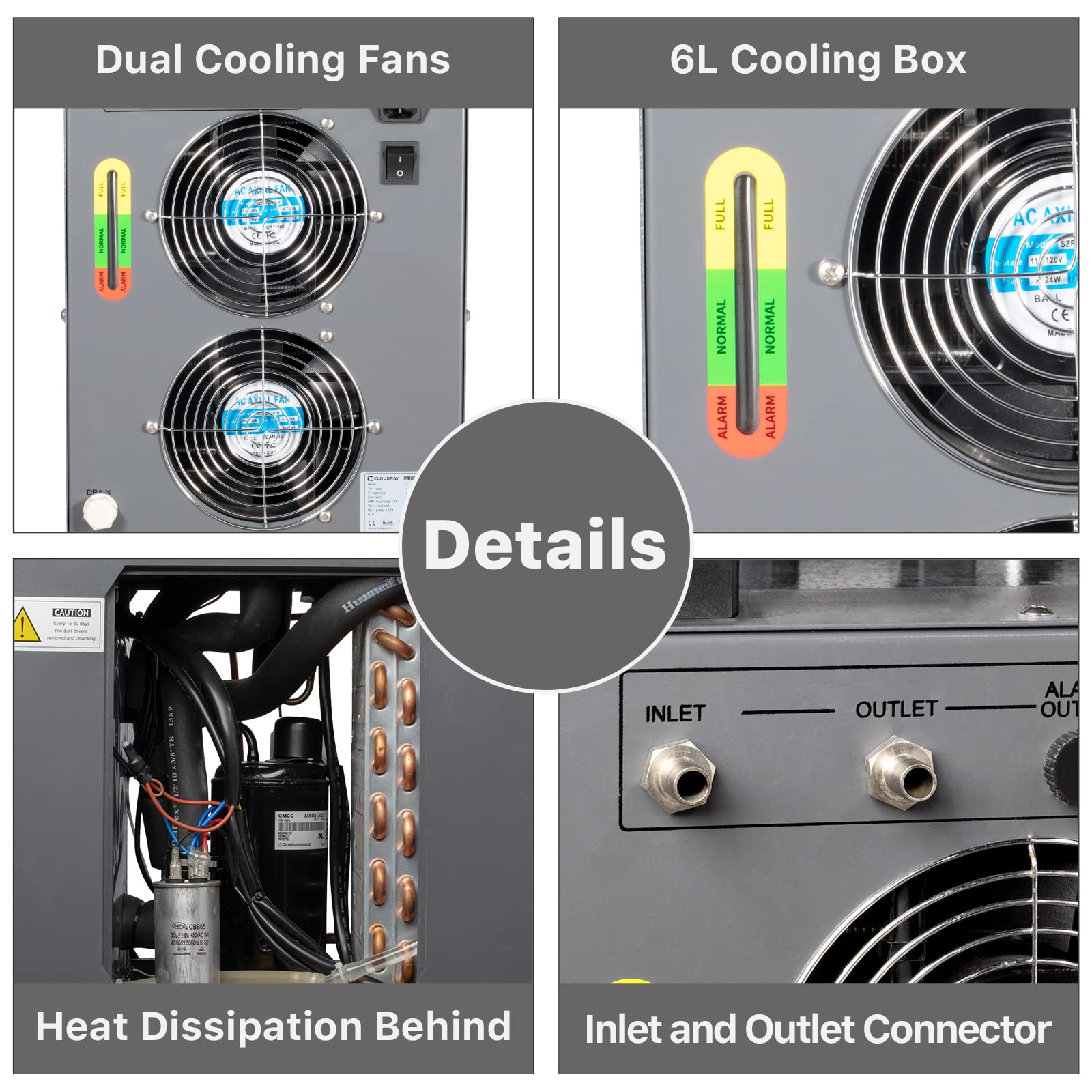 Cloudray 6L Industrial CO2 Laser Water Chiller 0.61HP CW5200 Precise Thermostat Recirculating CO2 Industrial Laser Chiller for 60W 70W 80W 90W 100W - WoodArtSupply