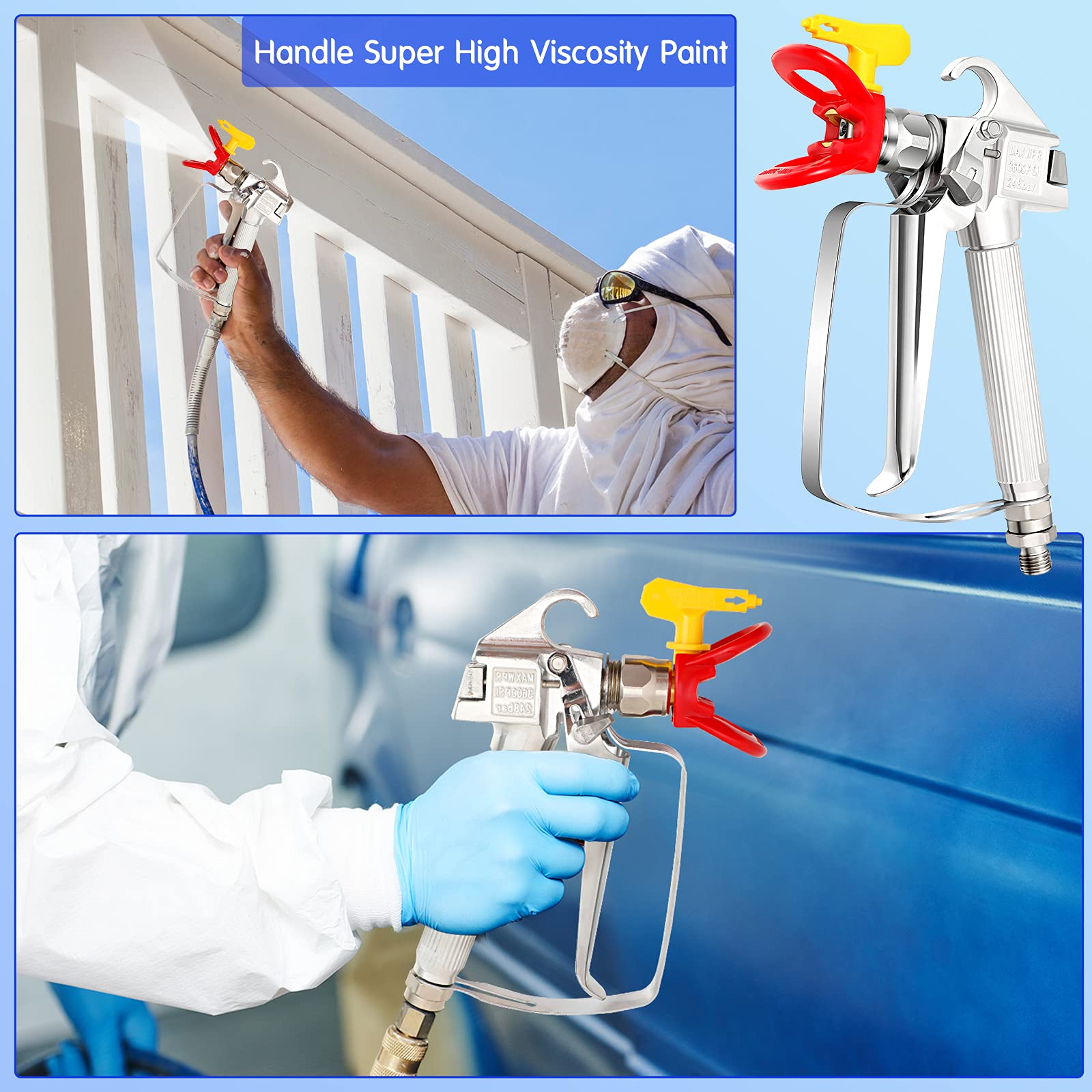 SG02 Airless Paint Spray Gun High Pressure 3600PSI 517 Tip Swivel Joint for Pump Sprayer Parts Accessories(2 Sets) - WoodArtSupply