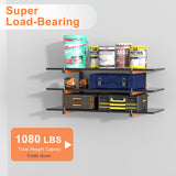 Lumber Rack Wall Mount, Lumber Storage Rack, Heavy Duty Wood Storage Racks with 9-Level System, 1080 lb Durable Garage Wood Organizer, Orange Lumber Riciakik