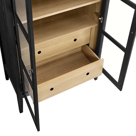 Modway Nolan Modern Farmhouse 71" Tall Arched Storage Display Cabinet in Black Oak Wood Grain Modway