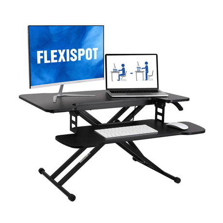 FLEXISPOT 31 inch Standing Desk Converter | Height Adjustable Stand Up Desk Riser, Black Home Office Desk Laptop Workstation with Removable Keyboard FLEXISPOT