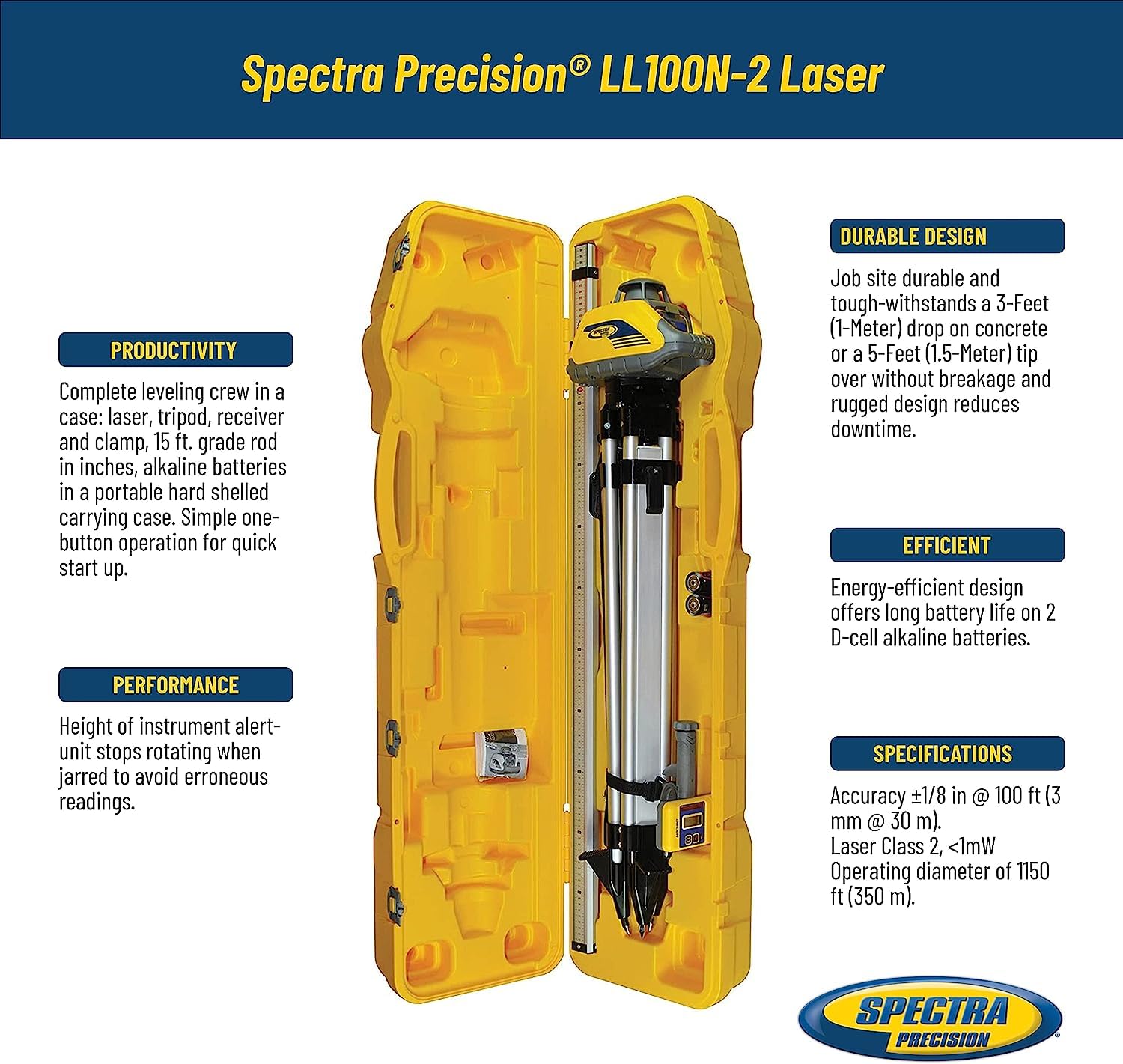 Spectra Precision LL100N-2 Laser Level Kit with HR320 Receiver and