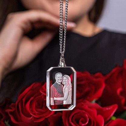 ArtPix 3D Personalized Necklace, 3D Laser Etched Photo Crystal, Engraved Rectangle Necklaces Accessories, Memorial Birthday Gifts for Mom Dad, Him - WoodArtSupply