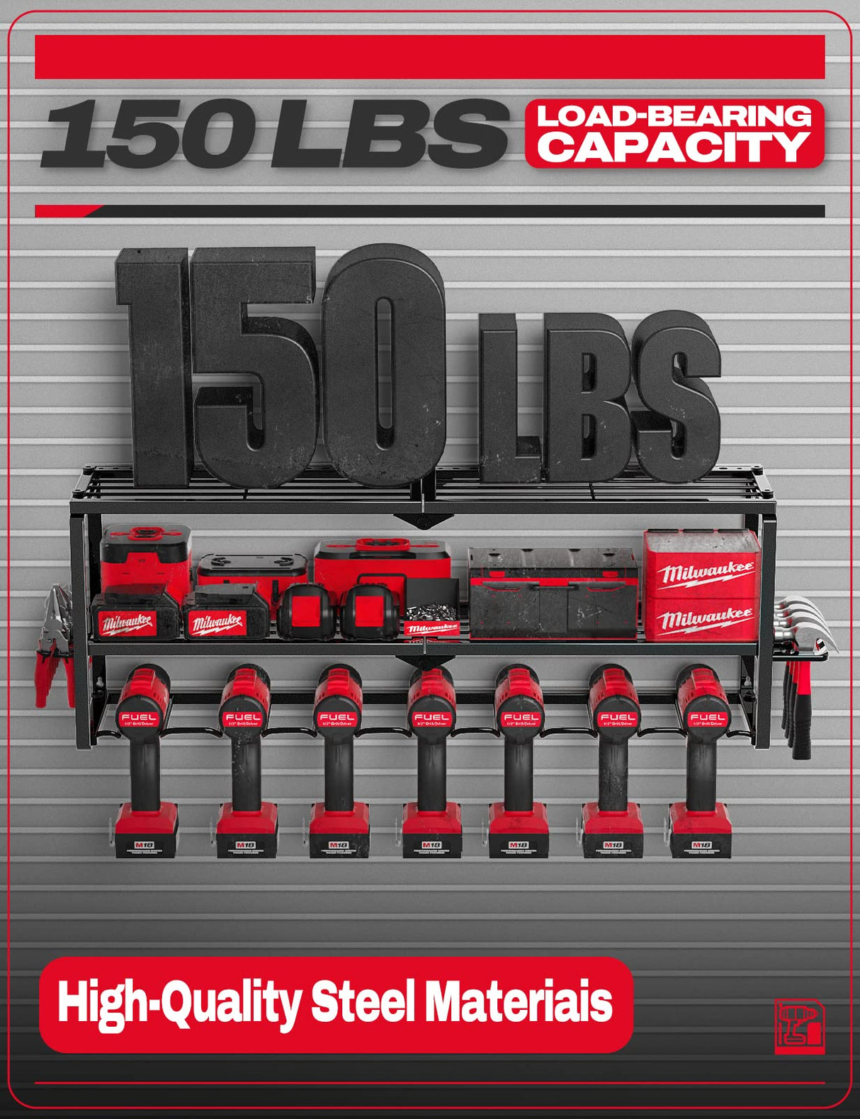 Amoowis Power Tool Organizer, Garage Organization with 7 Drill Holders, Tool Box Organizers and Storage Wall Mount, Metal Shelf Heavy Duty, Utility Amoowis