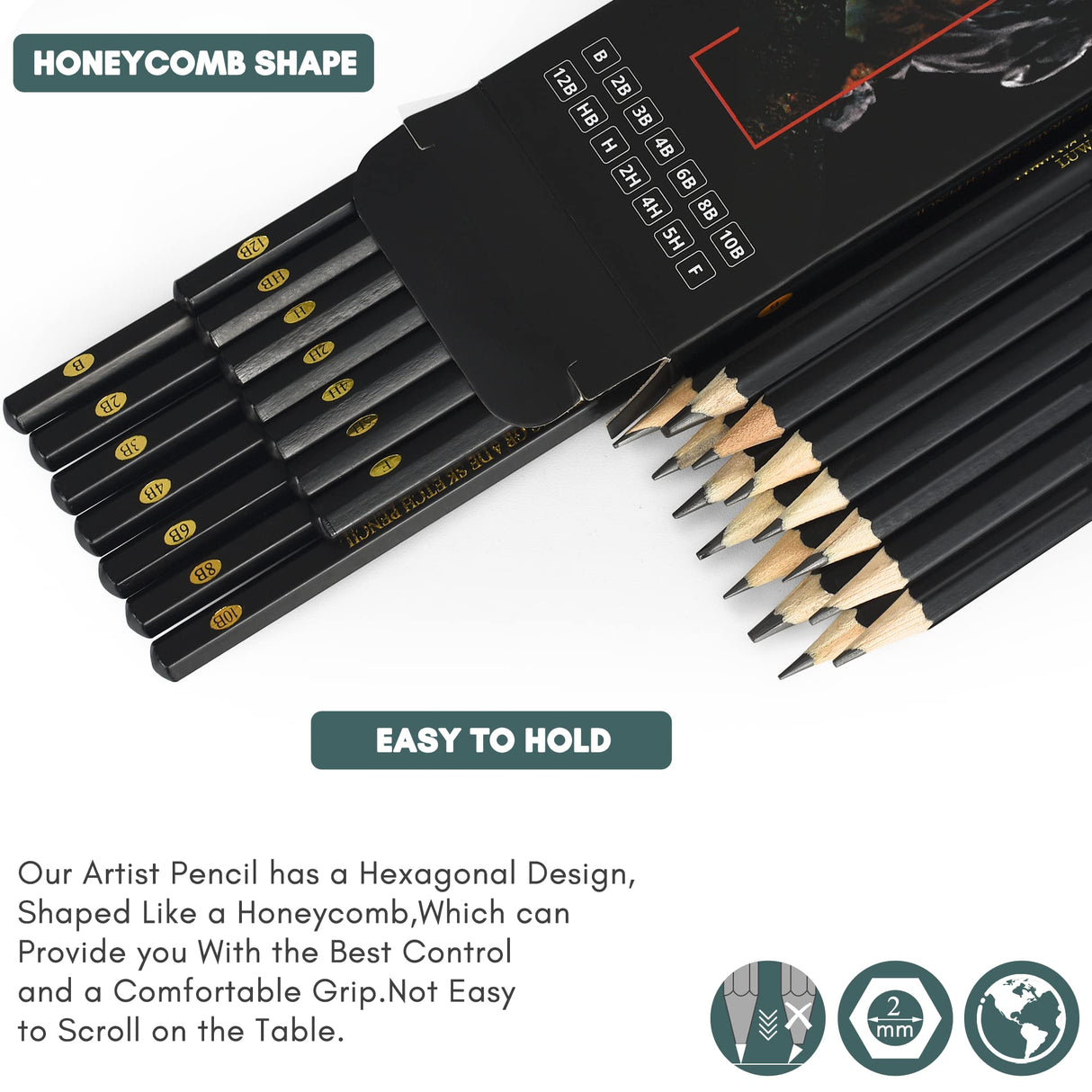 Drawing Pencils Set of 14 (B - 12B) Sketching Pencils for Drawing, Shading & Doodling | Professional Sketch Pencils Graphite Grades for Artists & Luwans