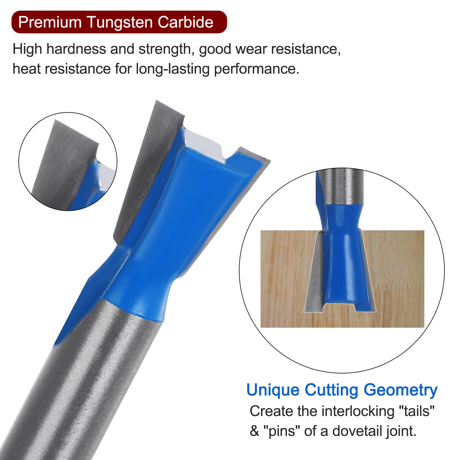 HARFINGTON Dovetail Router Bit 1/4" Shank 3/8" Dia Tungsten Carbide 8 Degree Dovetail Joint Joinery Bit for Drawer Cabinet Box Joints Making - WoodArtSupply