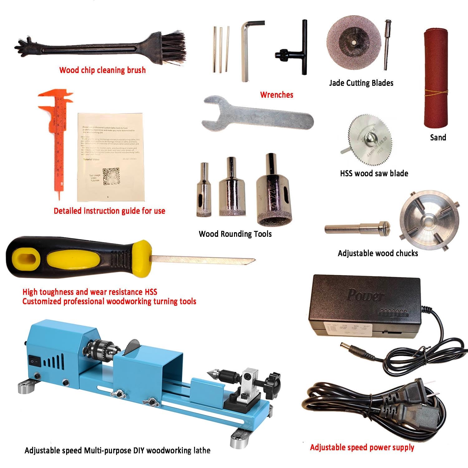 Mini Wood Lathe Machine Multi-Purpose Upgraded And Lengthened Processing Diameter 11inch Support Turning Cutting Sanding Polishing Wood, Professional - WoodArtSupply