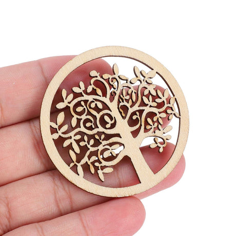 48Pcs Organic Tree of Life, Mini Round Tree of Life Unfinished Wooden Plaque Wooden Tree Shape Craft Blank for Christmas, Wedding, Guestbook, HERCHR