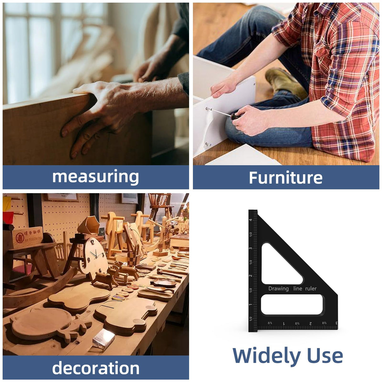 HFM 3D Multi-Angle Woodworking Square Measuring Ruler,45/90 Degree Aluminum Alloy Measuring Protractor High Precision Layout Measuring Tool for Heavy fog mountain