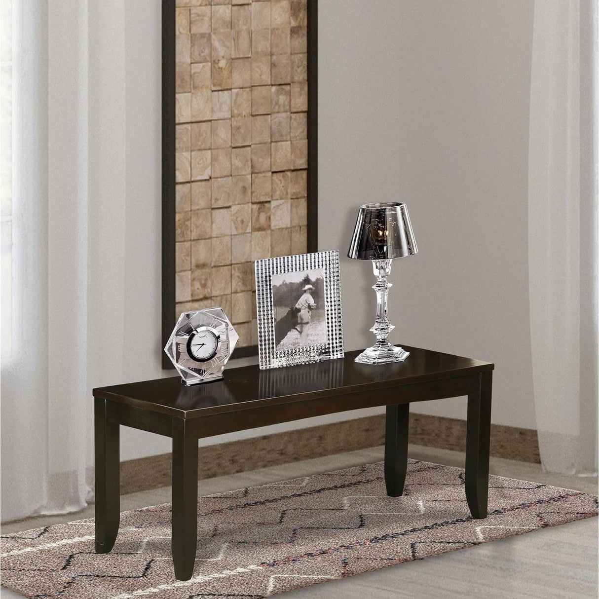 East West Furniture LYB-Cap-W Lynfield Dining Bench with Wood Seat, 52x15x18 Inch, Cappuccino East West Furniture