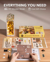 Rowood Book Nook Kits for Adults Bookshelf Insert Decor Alley 3D Wooden Puzzle Bookend DIY Craft Kits for Adults with LED Light - Sunshine Town RoWood