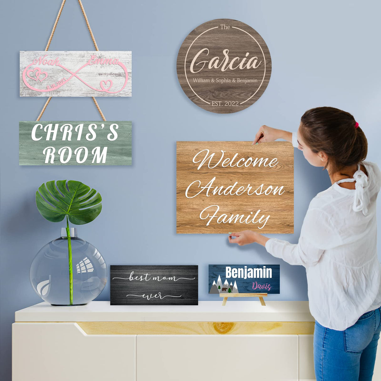 Custom Wood Sign Prsonalized Text Business 3D Home Decor, Personalized Rustic Plaque Board Hanging Wooden Name Sign for Wall Art, Customized Signs PFTPOW