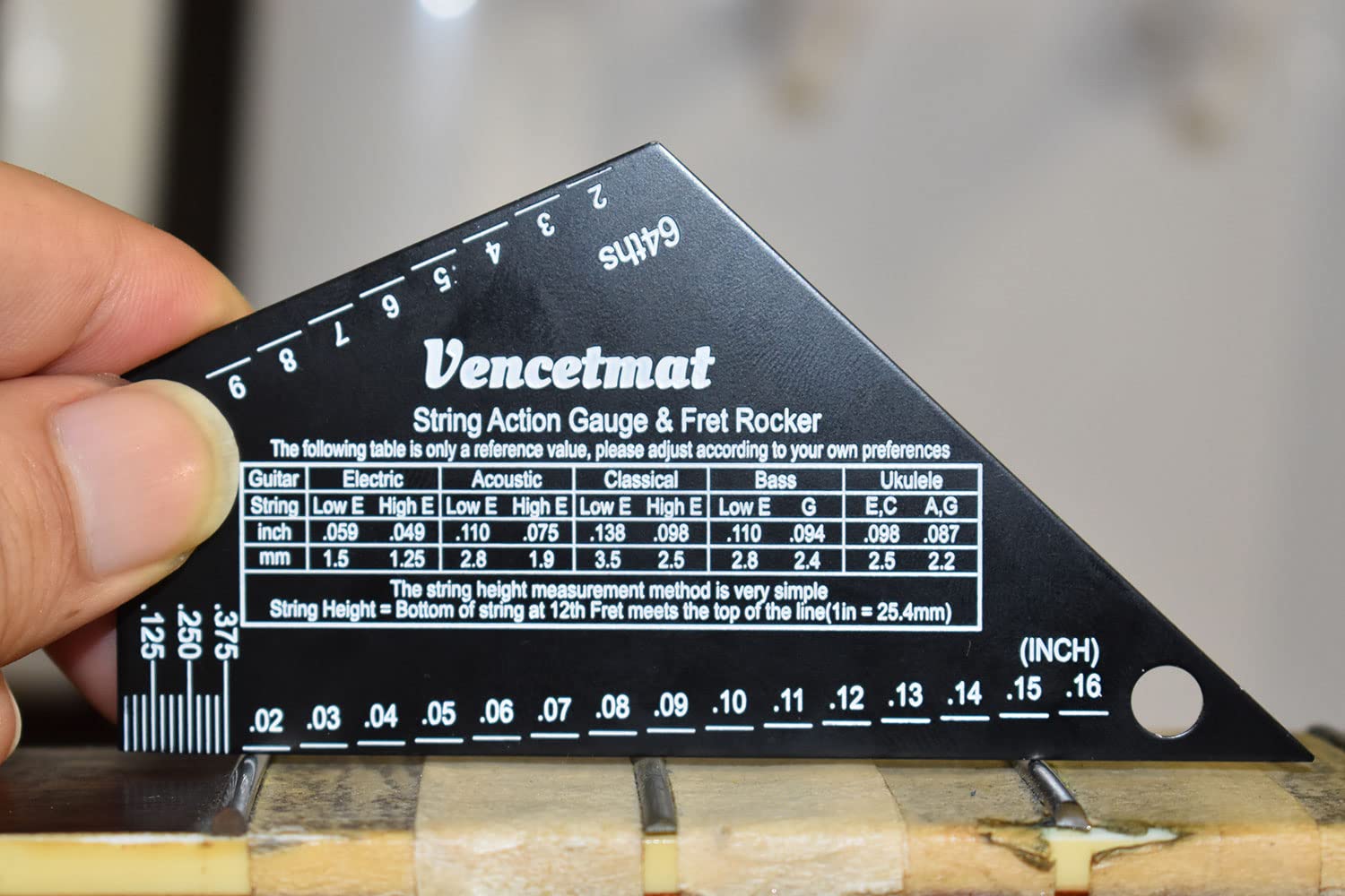 Vencetmat Guitar String Action Gauge, String Height Ruler, Guitar Fret Rocker, Fret Leveling Guide, Buzzing Fret Catcher, 1mm Thickness, Laser VENCETMAT