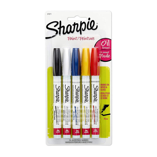 SHARPIE Oil-Based Paint Markers, Fine Point, Assorted Colors, 5 Count - Great for Rock Painting - WoodArtSupply