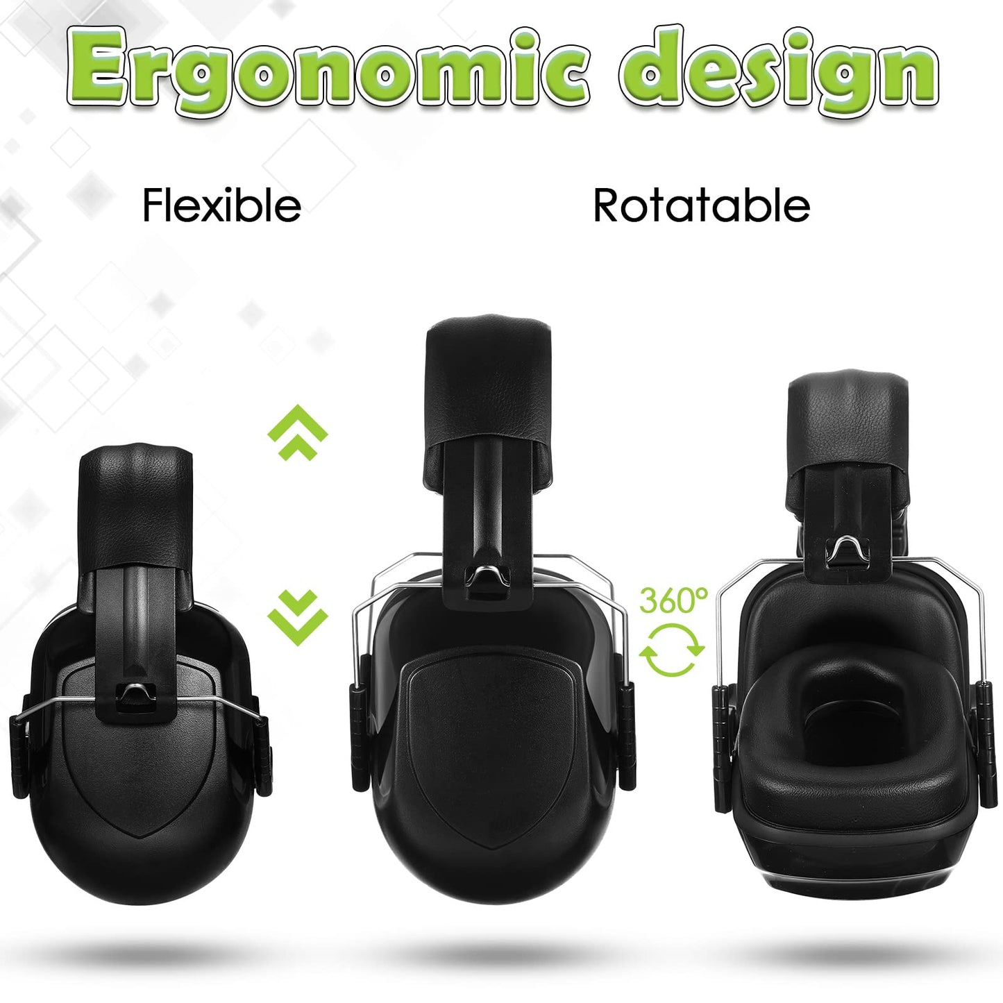 Xuhal 9 Pcs Ear Protection Earmuffs, Adjustable NRR 28dB Noise Reduction Headphone for Shooting Mowing Noise Cancelling (Black) - WoodArtSupply