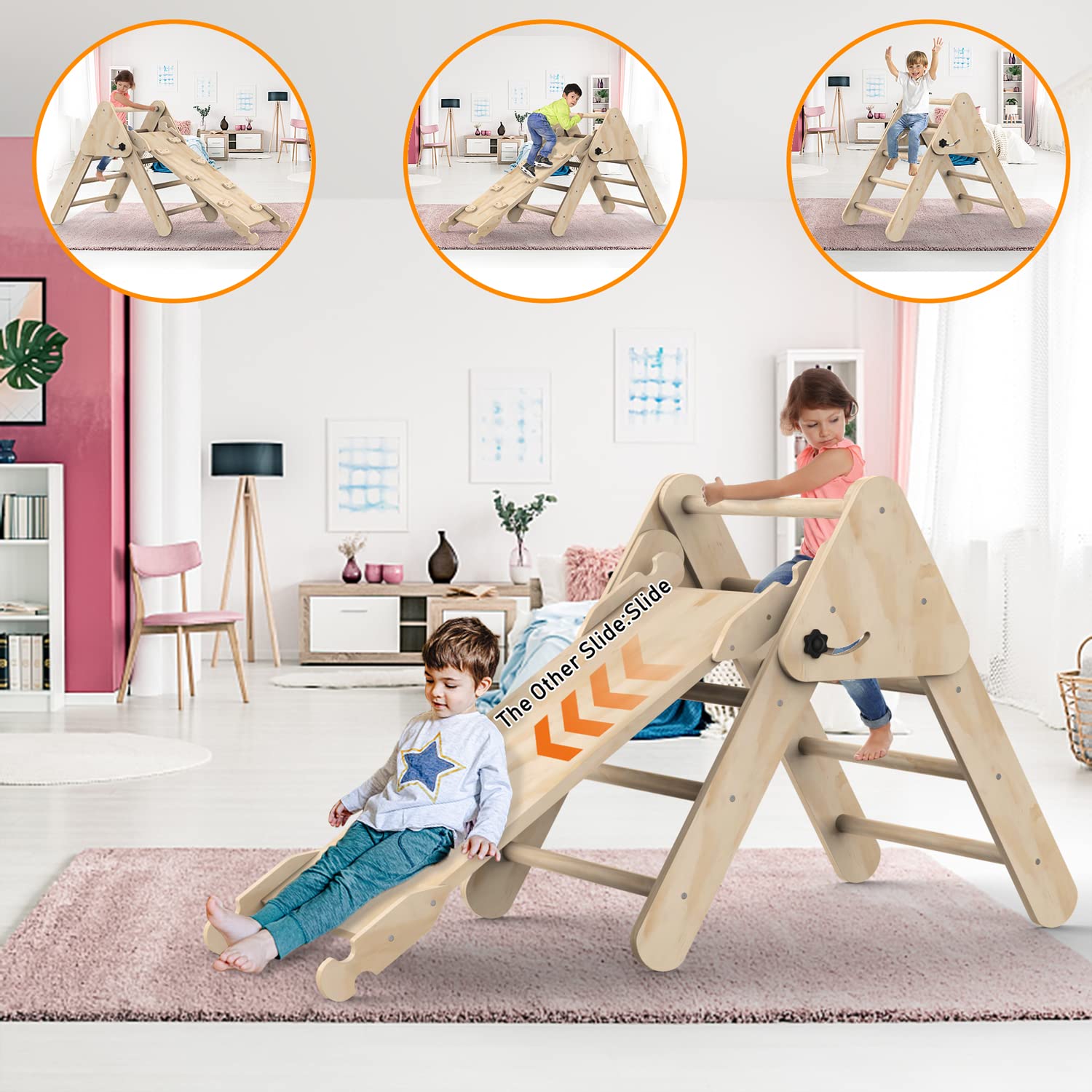 UROSULO Toddler Climbing Toys Indoor, Foldable Climbing Toys for Toddlers, Montessori Climbing Set with Triangle Climber, Arch Ramp, Rock Climber, - WoodArtSupply