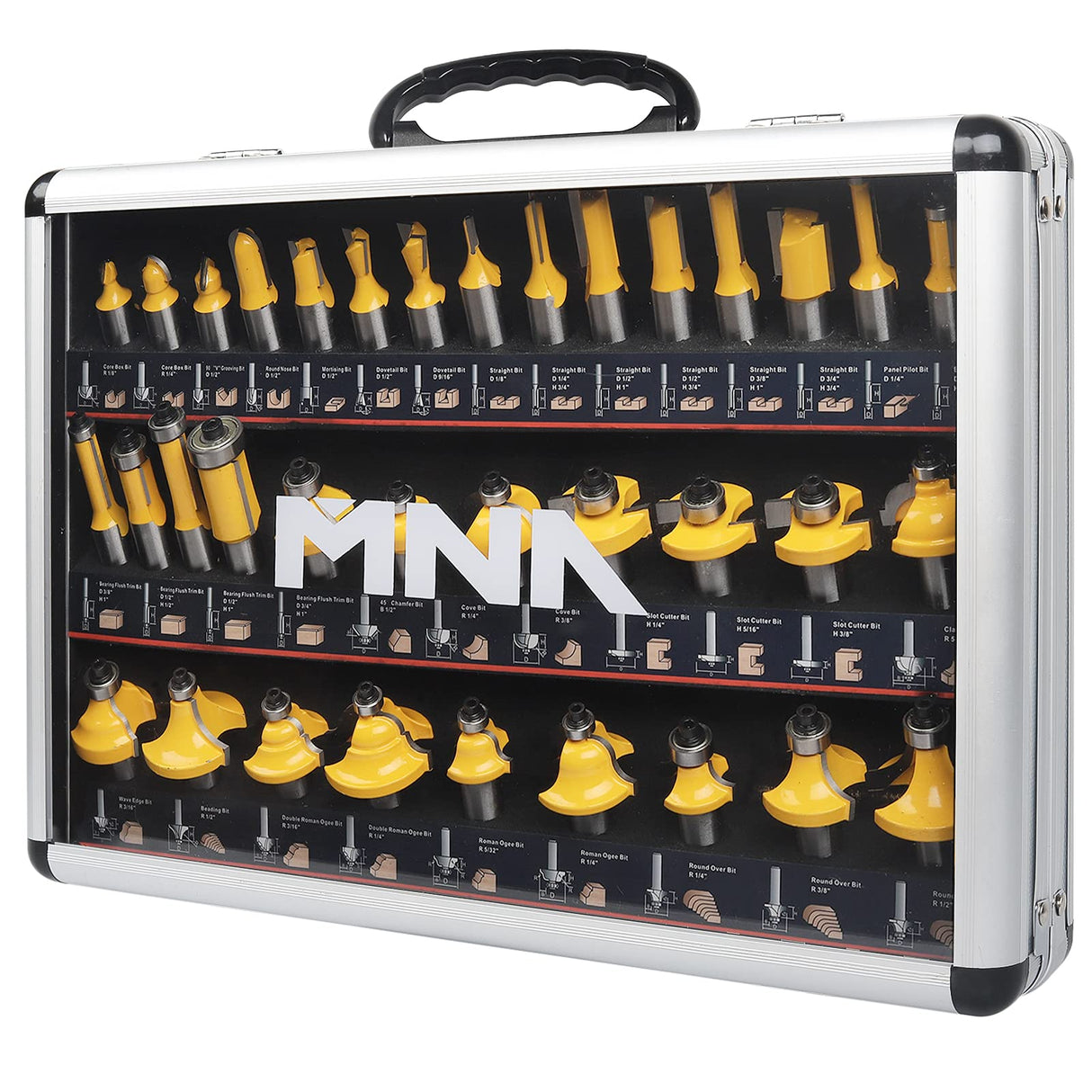 MNA Router Bits 35 Pcs Set, 35 Pieces 1/2 Inch Shank Router Bit Kit. American Router Bit Set Complete Set. MNA