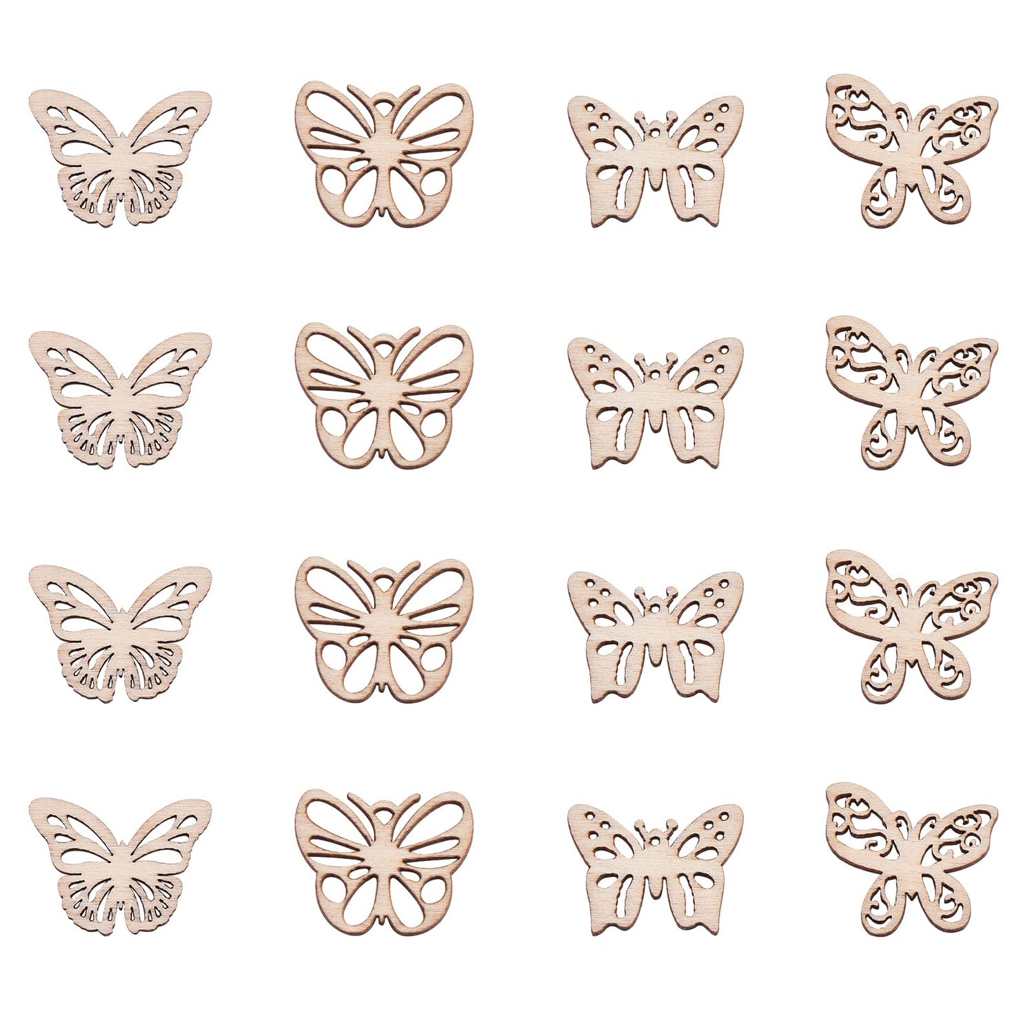 KitBeads 100pcs Random Butterfly Wooden Ornaments Butterfly Unfinished Wood Cutouts Slice Blank Wood Piece Embellishments for DIY Crafts KitBeads
