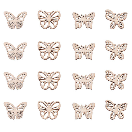 KitBeads 100pcs Random Butterfly Wooden Ornaments Butterfly Unfinished Wood Cutouts Slice Blank Wood Piece Embellishments for DIY Crafts KitBeads