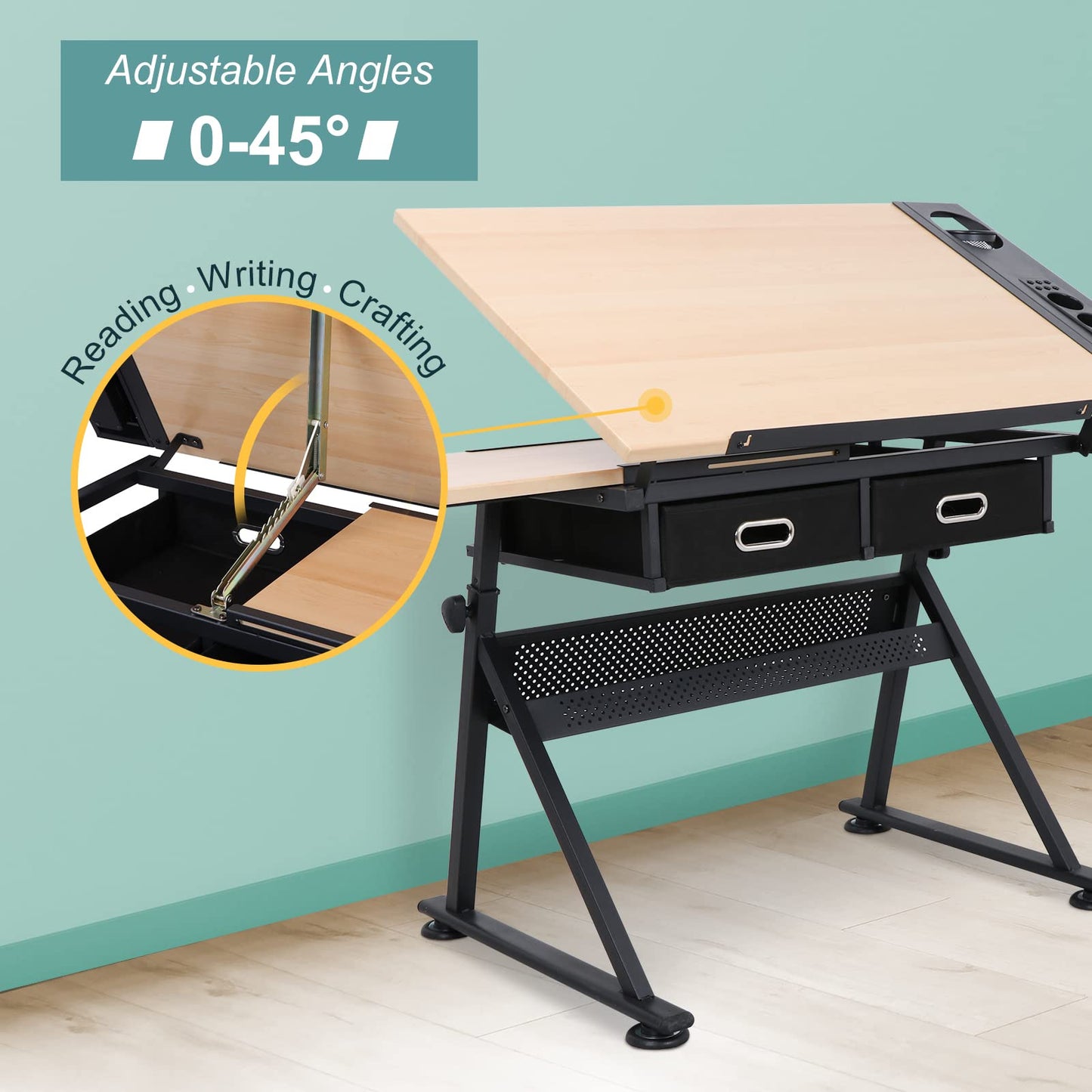 ZENY Drafting Table Art Desk Drawing Table Height Adjustable Artist Table Tilted Tabletop w/Drafting Stool and Storage Drawer for Reading, Writing,