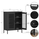 COFaR Black Metal Cabinet,Metal Locker Storage Cabinet with Mesh Doors and Shelves,3-Tier Office Cabinet,Metal Storage Cabinet,Liquor COFaR