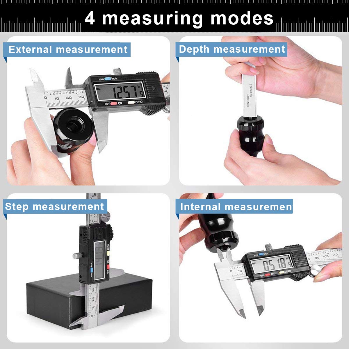 Caliper Measuring Tool, Qfun Vernier Digital Caliper Stainless Steel 6 Inch/150mm, Digital Micrometer Waterproof, Easy Switch from Inch to - WoodArtSupply