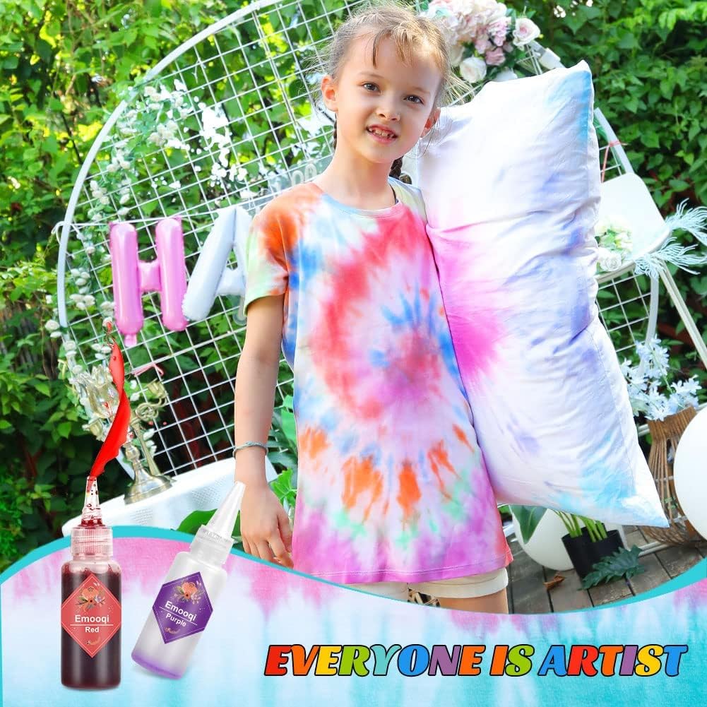 DIY Tie Dye Kit, Emooqi 26 Colors Fabric Dye Art Set with Rubber Bands, Gloves, Spoon, Funnel, Apron, and Table Covers-Great for Craft Arts Fabric - WoodArtSupply