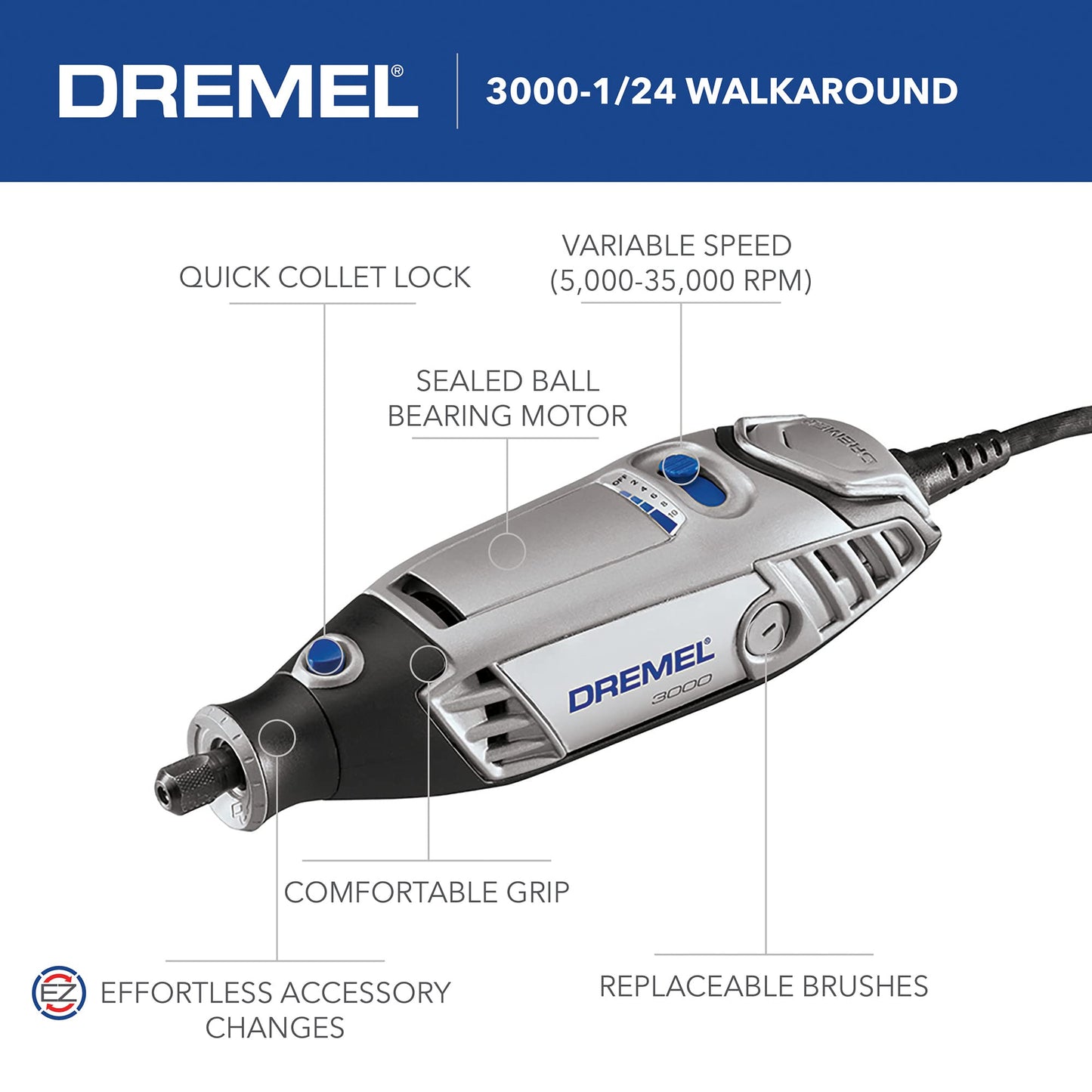 Dremel 3000-1/24 Variable Speed Rotary Tool Kit - 1 Attachment & 24 Accessories, Ideal for Variety of Crafting and DIY Projects – Cutting, Sanding, - WoodArtSupply