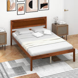 Giantex Wood Full Platform Bed with Headboard, Mid Century Solid Wood Bed Frame with Wood Slat Support, Wooden Mattress Foundation with 12" Under Bed Giantex