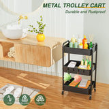LEHOM 3 Tier Rolling Utility Cart, Metal Trolley Cart with Wheels, Hooks, Easy Assembly Organizer Storage Cart for Bathroom, Kitchen, Office, LEHOM