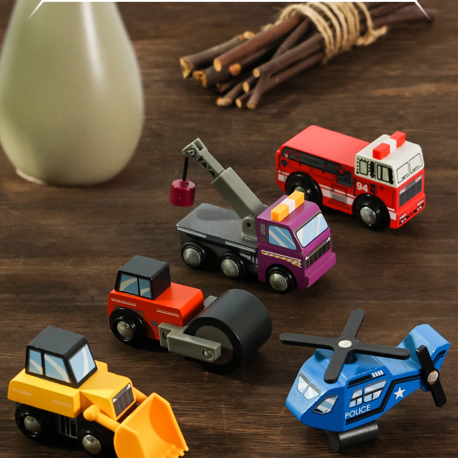 SainSmart Jr. Wooden Train Set Accessories Toy Cars (10 PCS), Compatible with All Major Brands, Gift for Toddlers and Kids Aged 3+ SainSmart Jr.