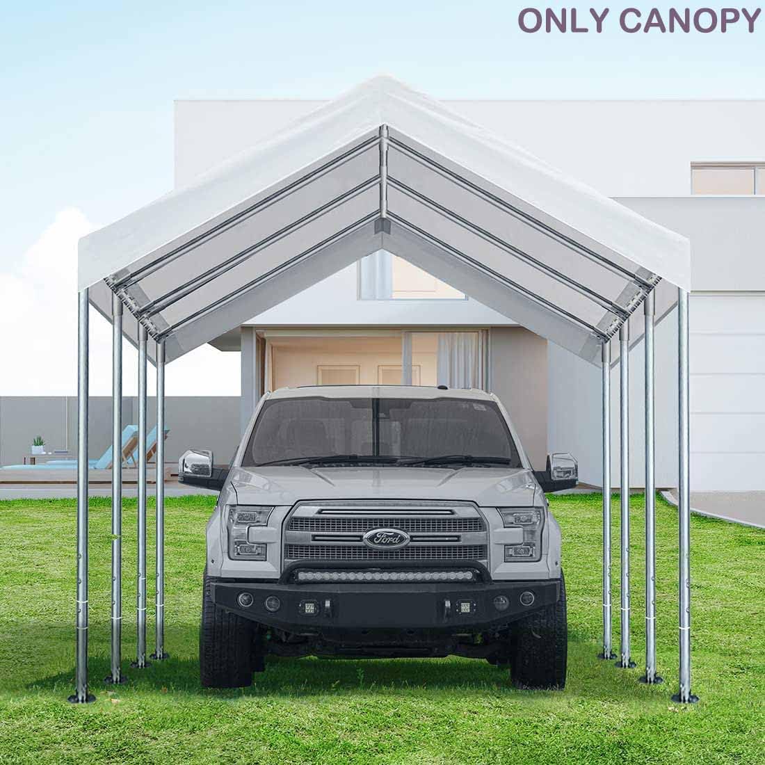 12'x20' Upgraded Carport Replacement Top Canopy Cover for Car Garage Shelter Tent Party Tent with Ball Bungees White (Only Top Cover, Frame is not Vanteriam