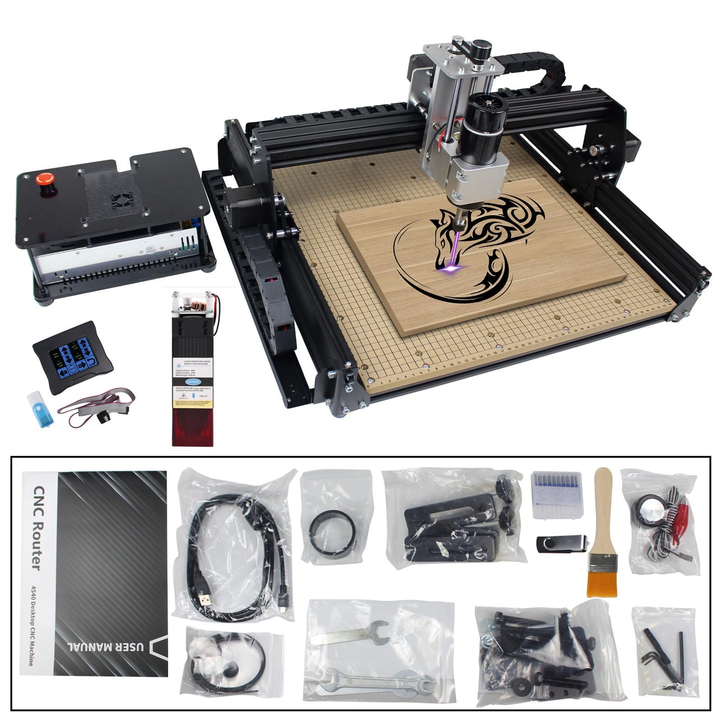 CNCTOPBAOS 3 Axis CNC 4540 2 in 1 CNC Router Engraver Machine,40W Module&500W Spindle Carving Milling Cutting Stainless - WoodArtSupply