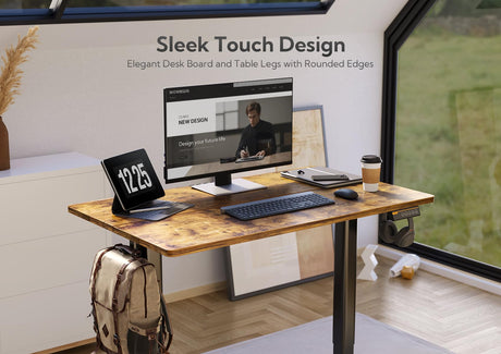 Claiks Electric Standing Desk, Adjustable Height Stand up Desk, 48x24 Inches Sit Stand Home Office Desk with Splice Board, Black Frame/Rustic Brown Claiks