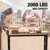 WORKPRO 72" Adjustable Workbench, 3000 LBS Load Capacity Hardwood Garage Workbench with Power Outlets, Rubber Wood Top Heavy-Duty Workstation for WORKPRO