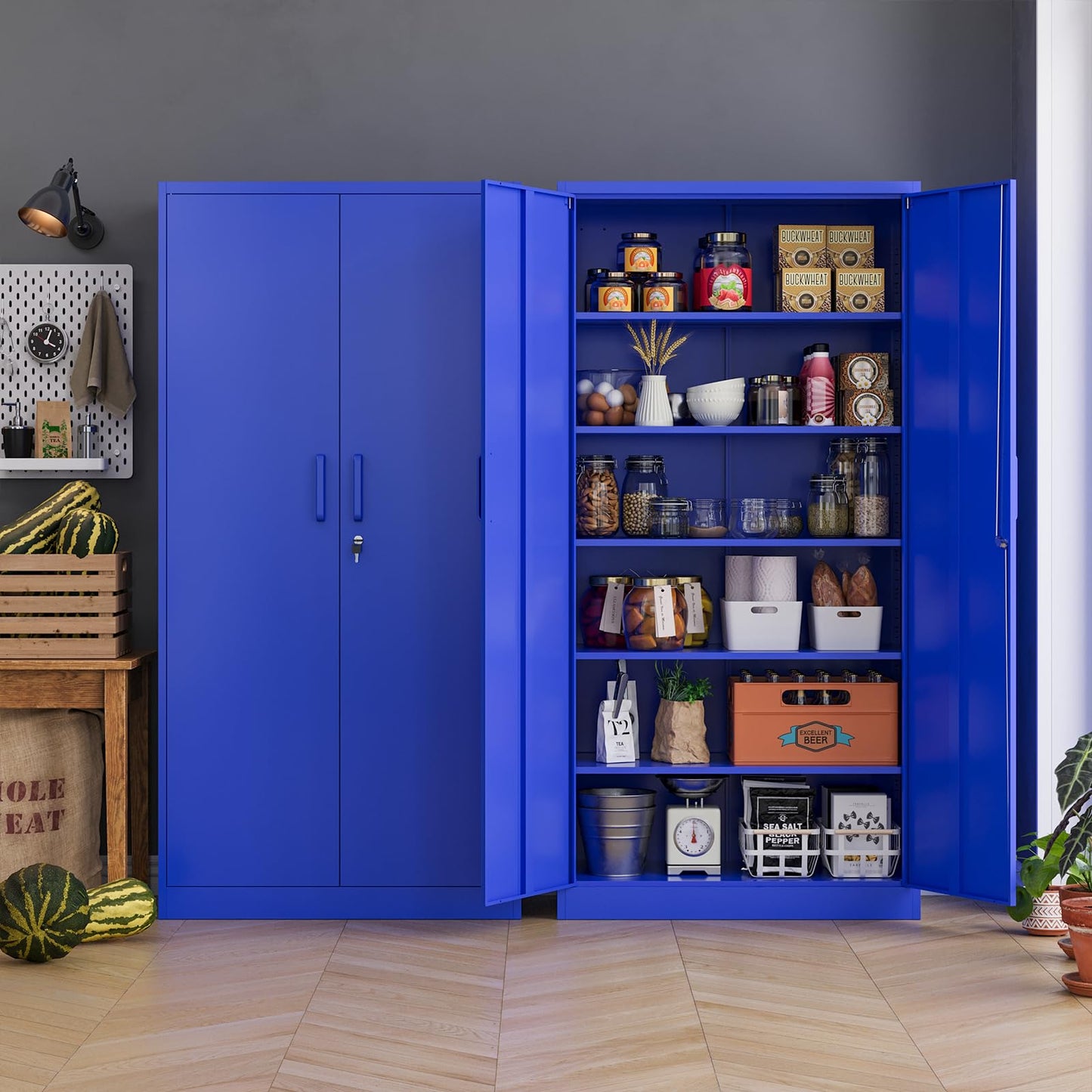 MIIIKO Metal Storage Cabinet with Locking Doors, 72'' Tall Blue Steel Cabinet with 5 Adjustable Shelves, Lockable Metal Utility Cabinet for Garage, - WoodArtSupply