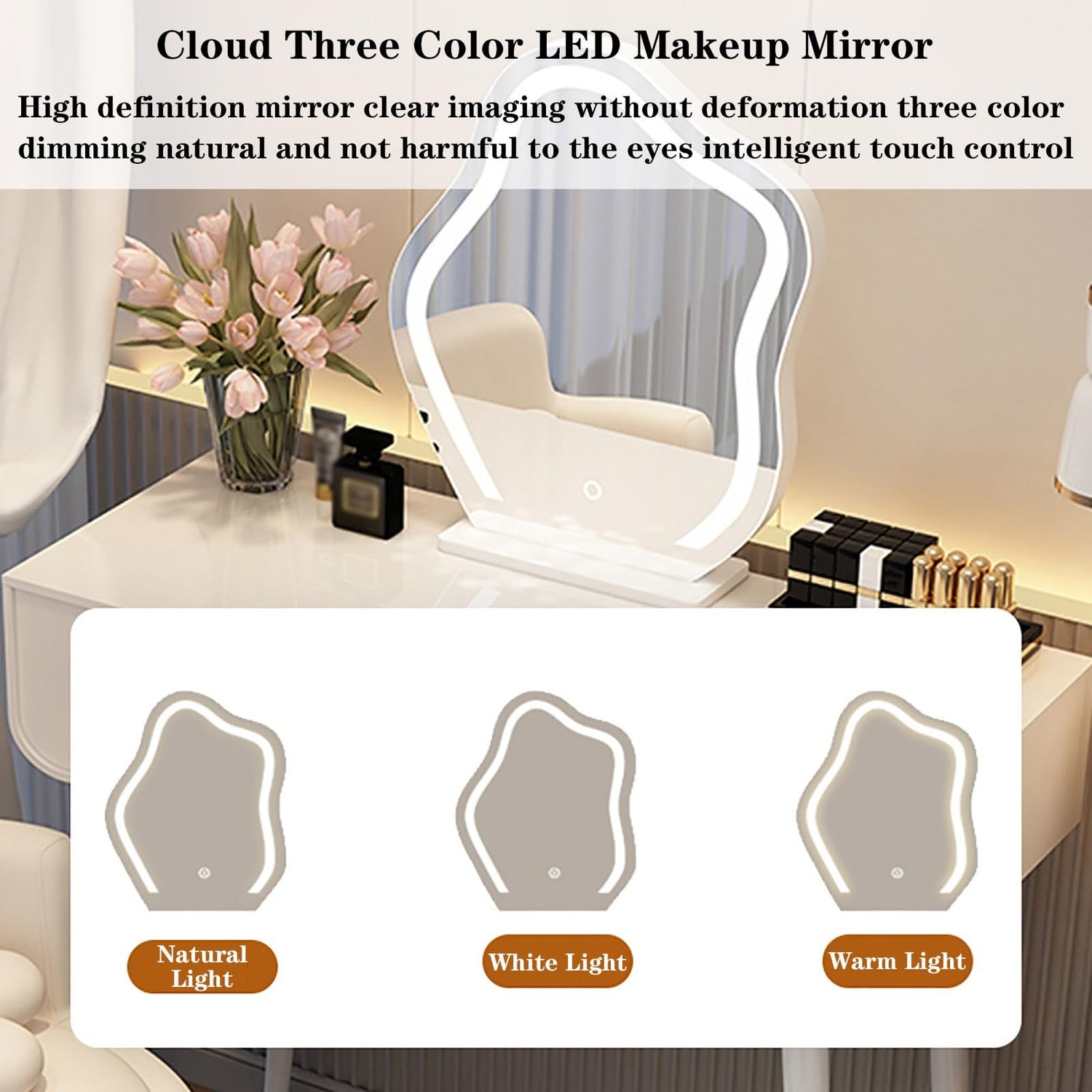 39.4" Makeup Vanity with Lights and Drawers Large-Capacity Storage Space Zoned Storage Vanity Table Set with Mirror High-Definition Mirror Clear QQB