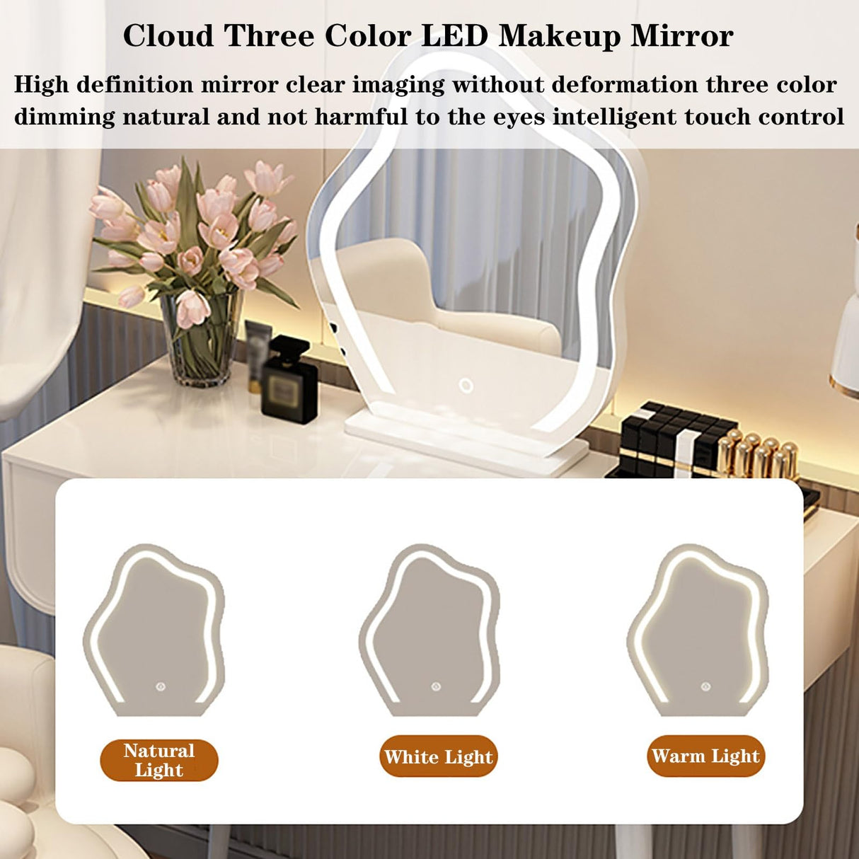 39.4" Makeup Vanity with Lights and Drawers Large-Capacity Storage Space Zoned Storage Vanity Table Set with Mirror High-Definition Mirror Clear QQB